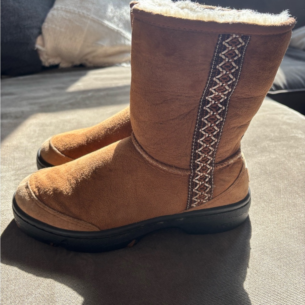 UGG Tan Winter Boots with Embroidery Trim